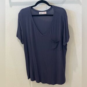 Navy Blue Short Sleeve V-Neck Pocket Tee - Casual, minimalist